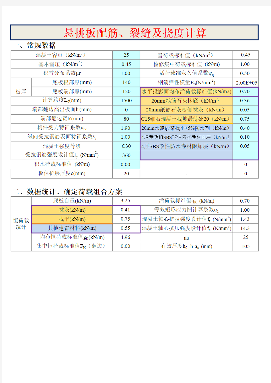 悬挑板结构计算(2018新规范)