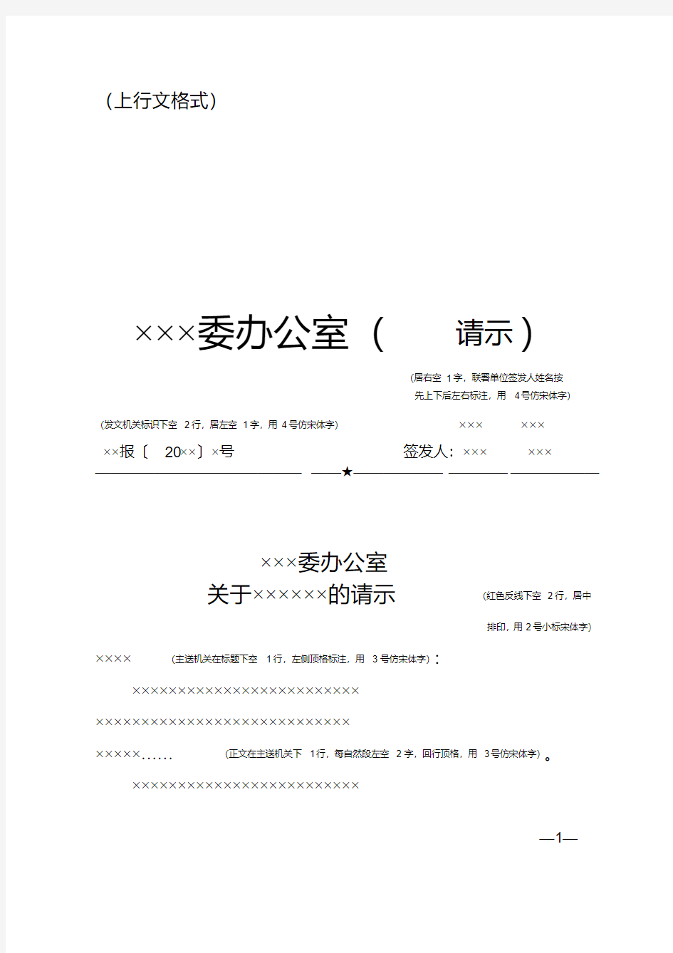 (上行文格式×委办公室(请示(居右空1字,联署单位签发人姓名按