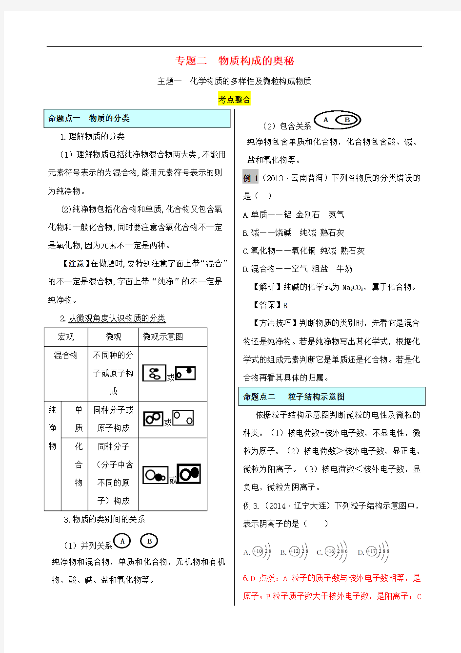 人教版中考化学专题复习二《物质构成的奥秘》word教案