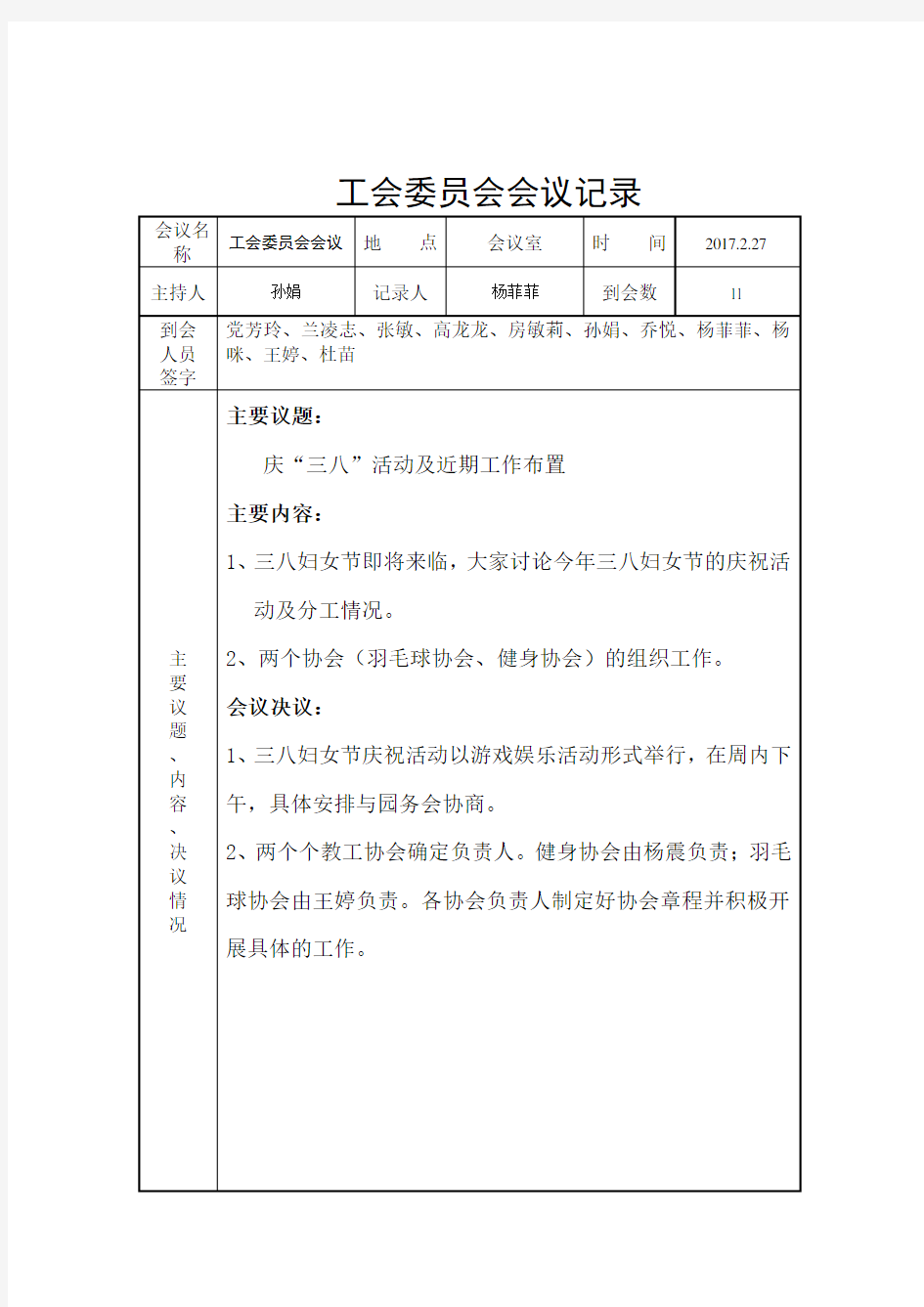 工会委员会会议记录资料.doc