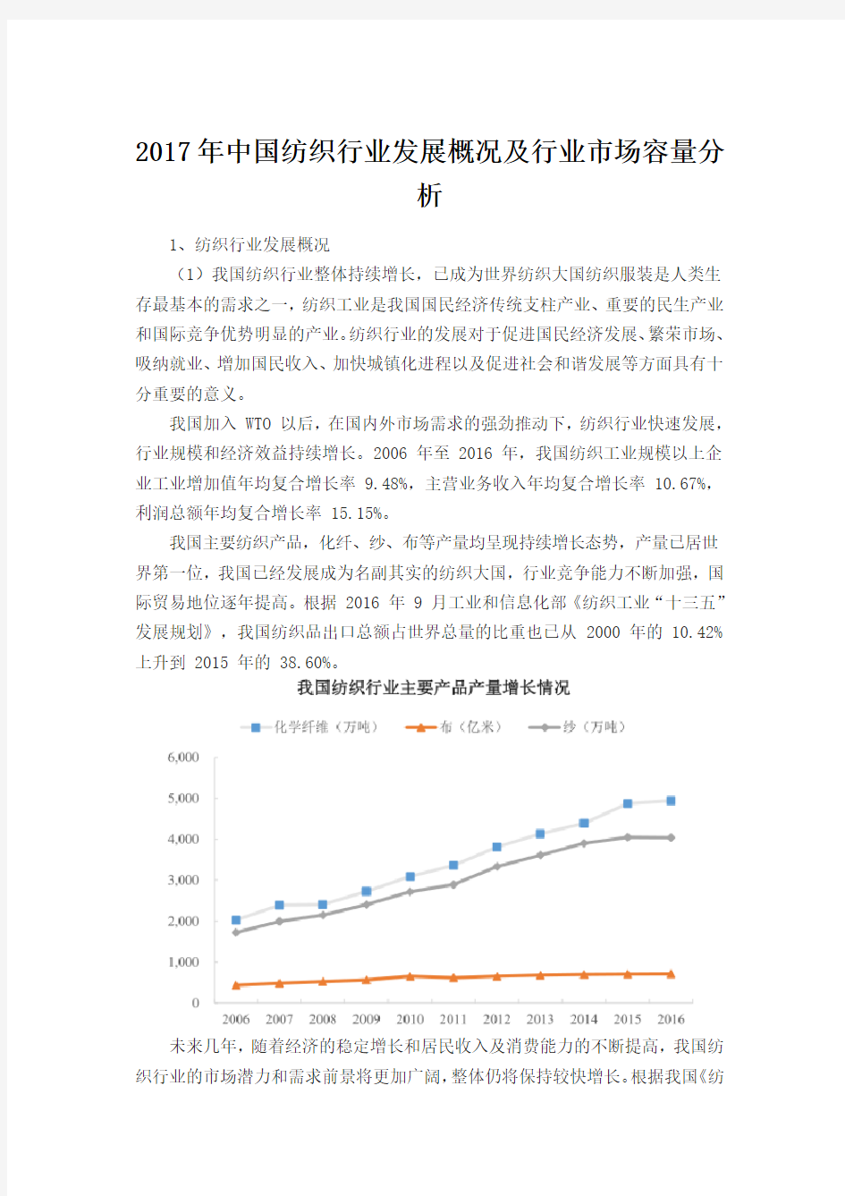 2017年中国纺织行业发展概况及行业市场容量分析