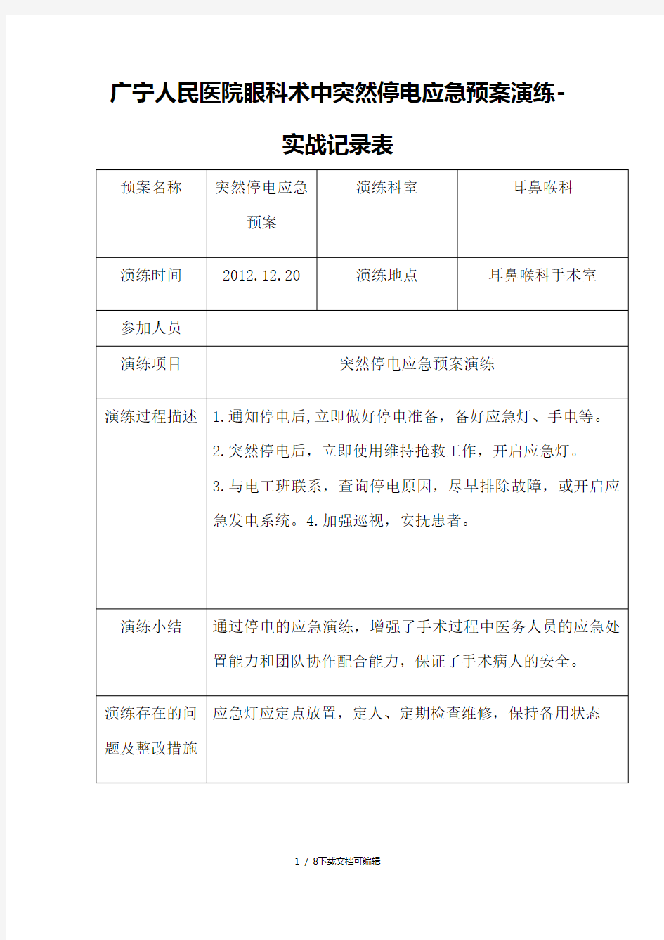 停电应急预案演练