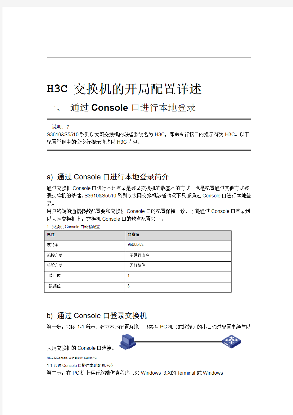 H3C交换机开局配置