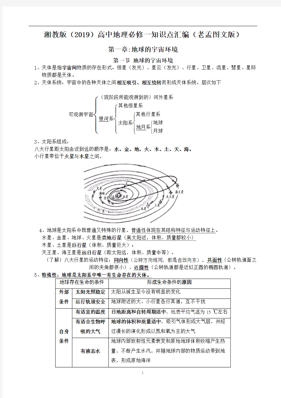 高中地理湘教版必修一知识点汇编