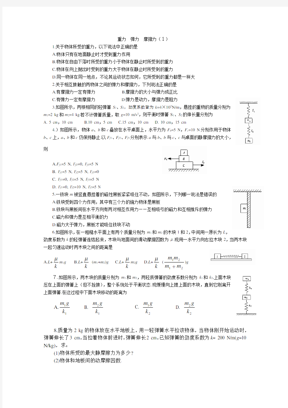 2017高考中有关重力、弹力、摩擦力的常见题型归纳