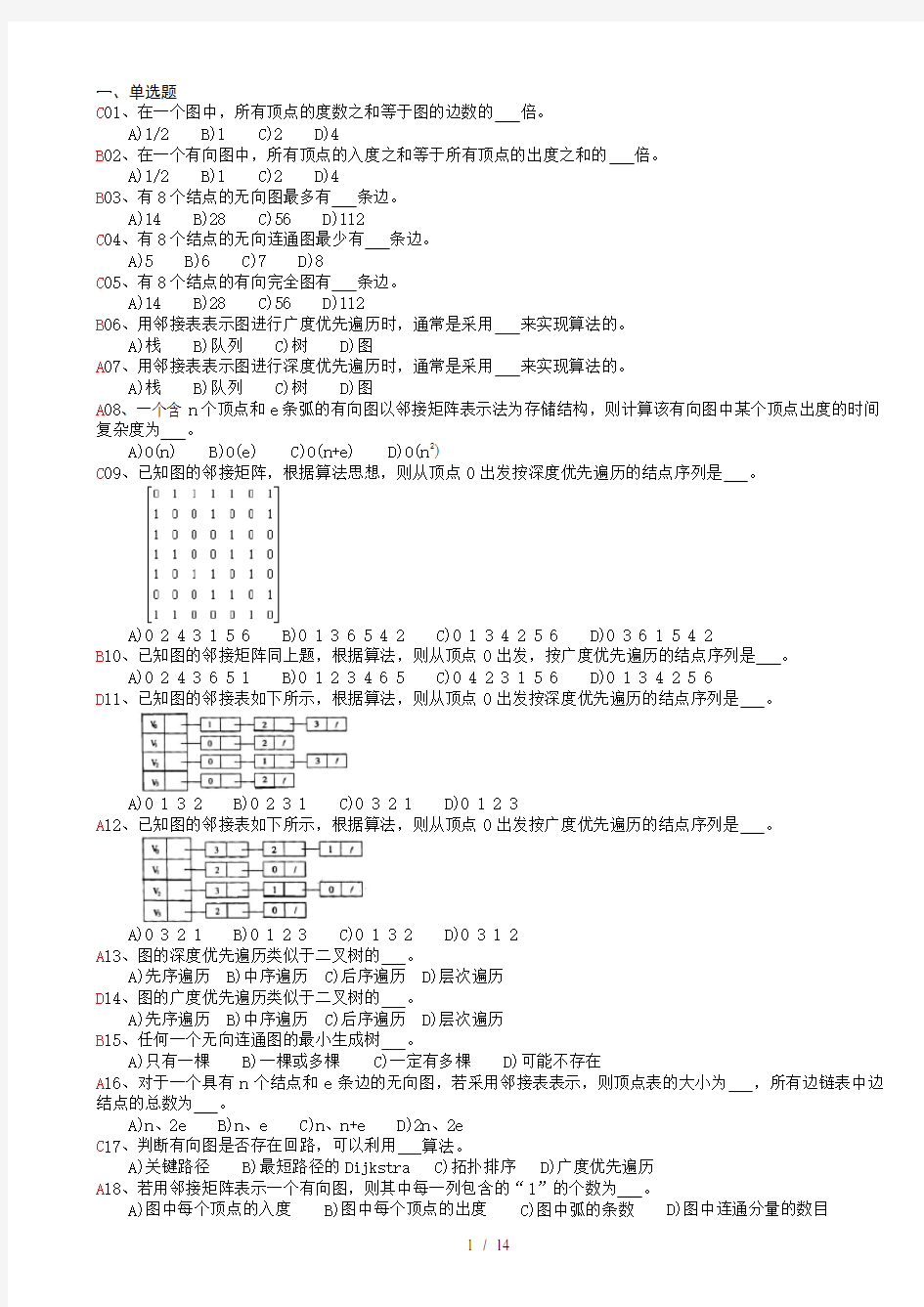 数据结构第7章-答案