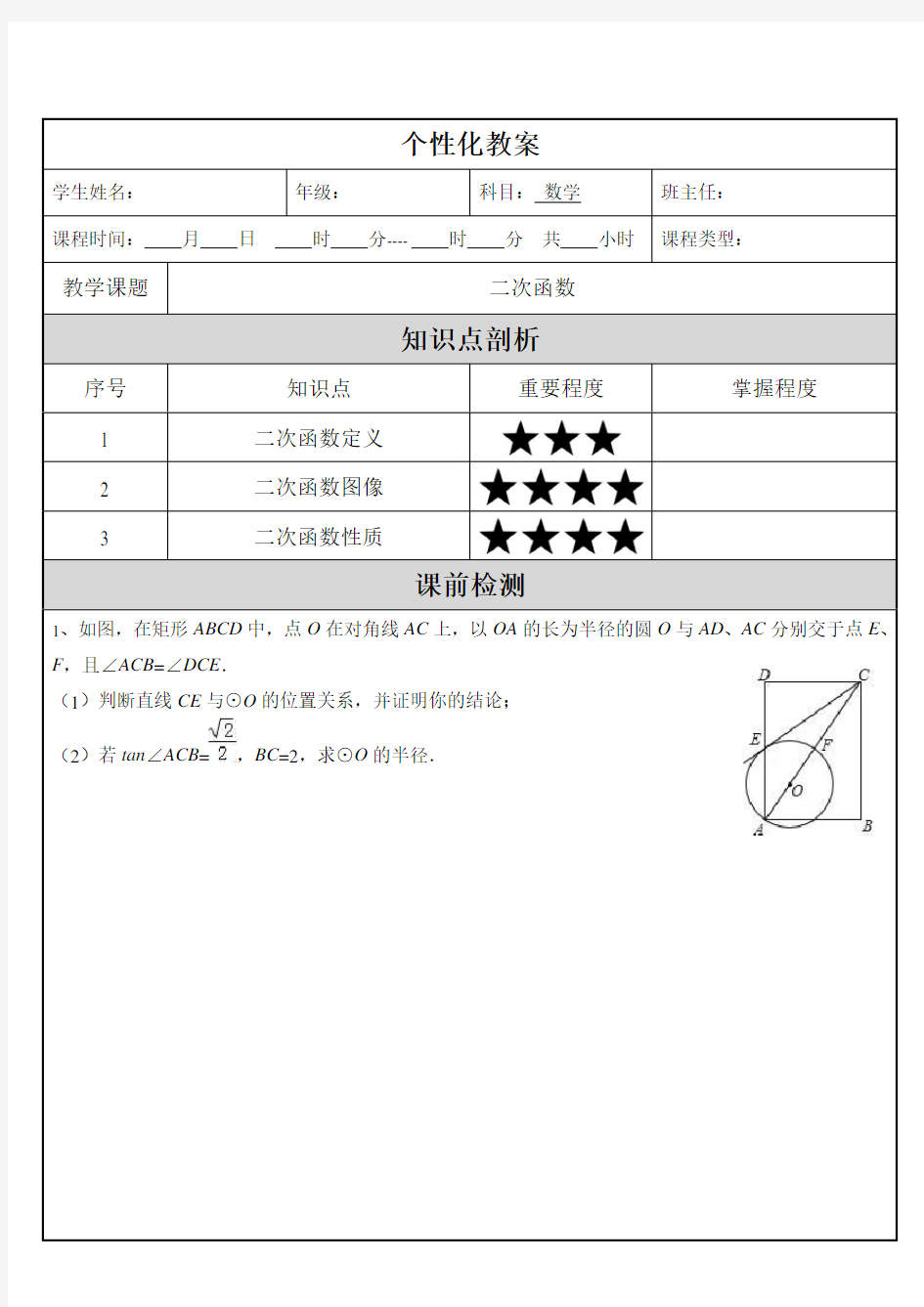 二次函数典型例题教案