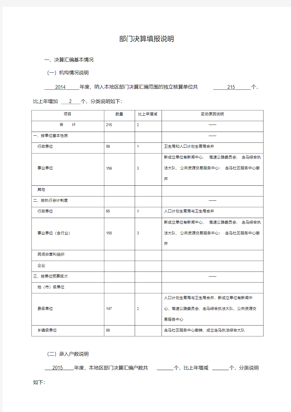 部门决算填报说明提纲