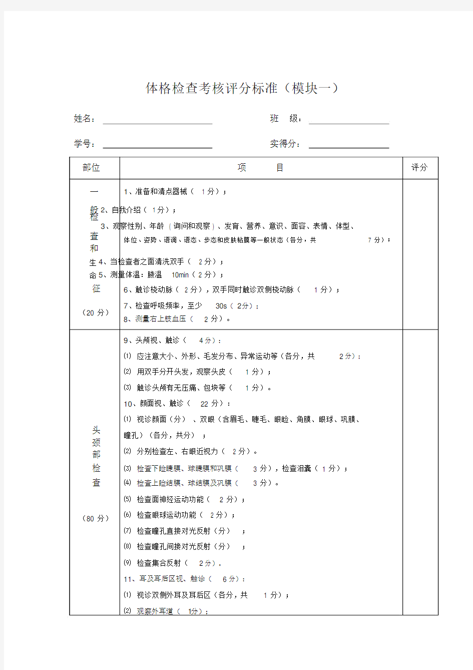 体格检查考核评分标准标准.doc