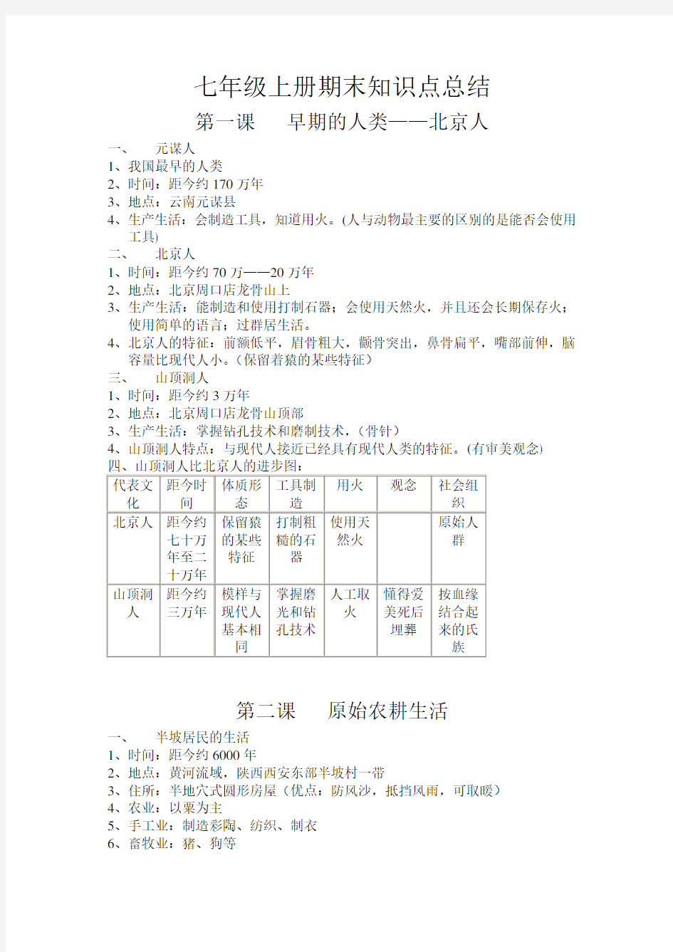 全国新版2017七年级历史上册知识点总结