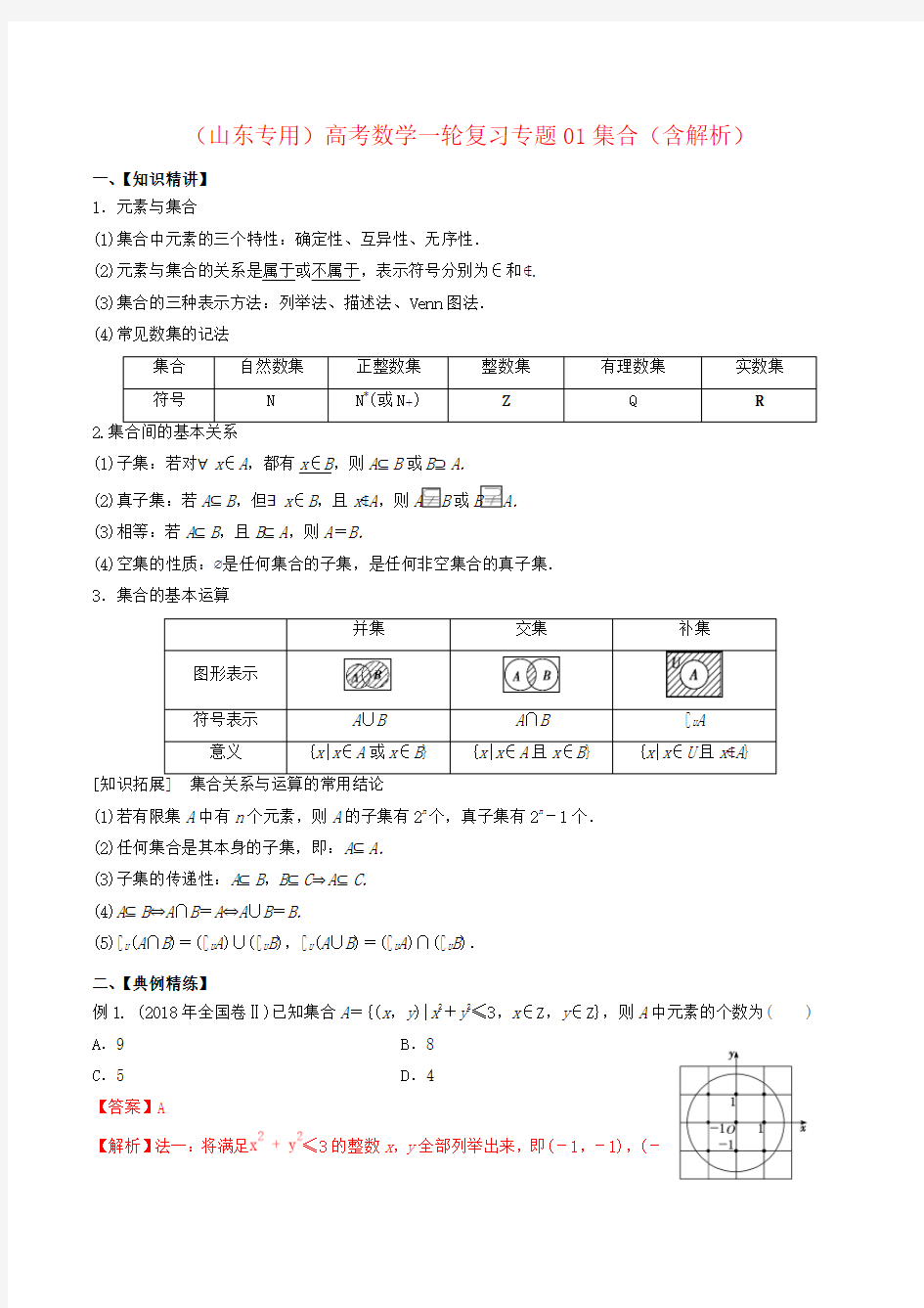 (山东专用)高考数学一轮复习专题01集合(含解析)