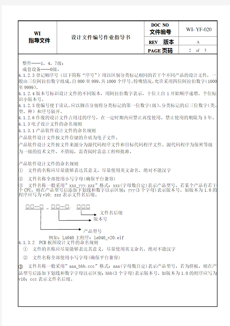 设计文件编号作业指导书