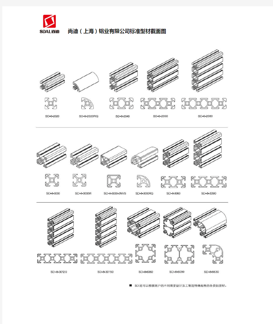 工业铝型材规格尺寸(截面图)