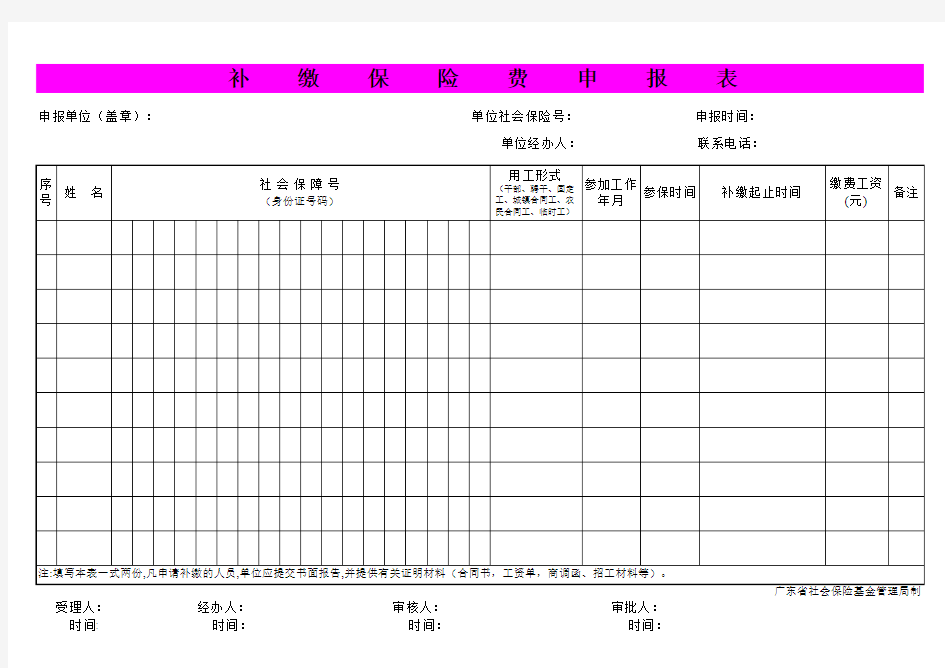 补缴社会保险费申报表