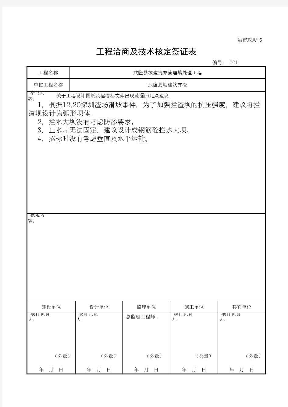 001-渝市政竣-5 工程洽商及技术核定签证表