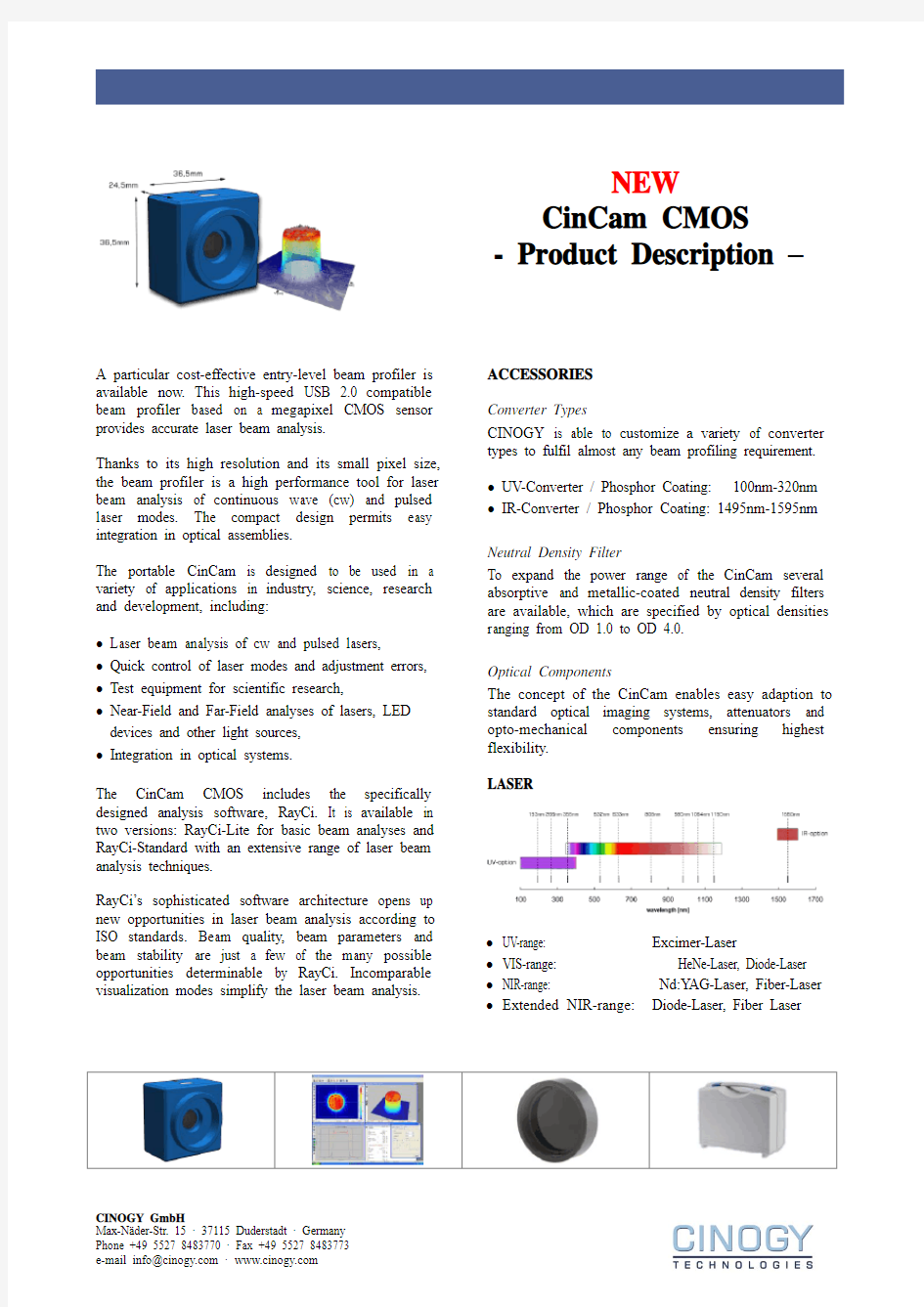 CinCam CMOS高性价比光束质量分析仪