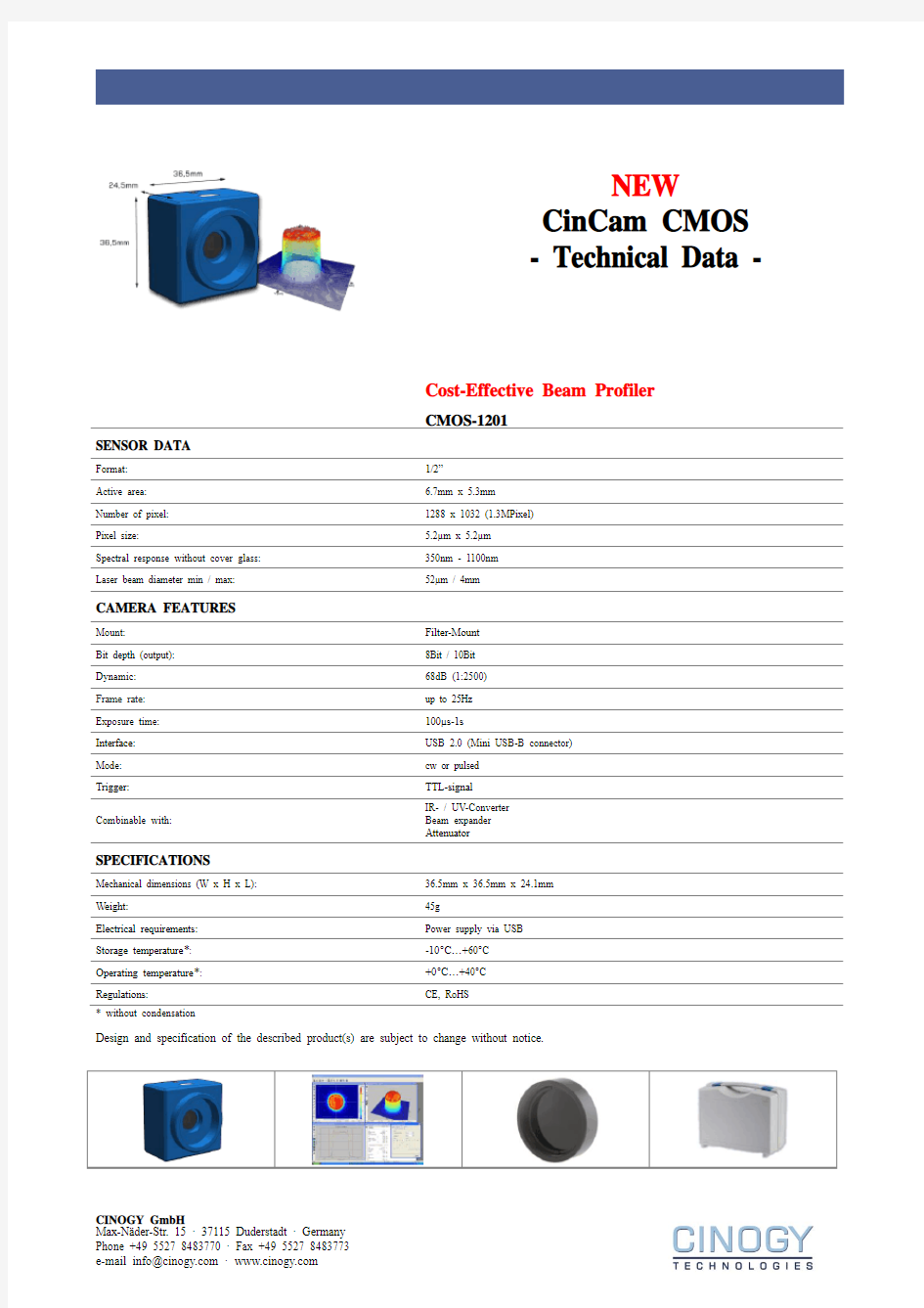 CinCam CMOS高性价比光束质量分析仪