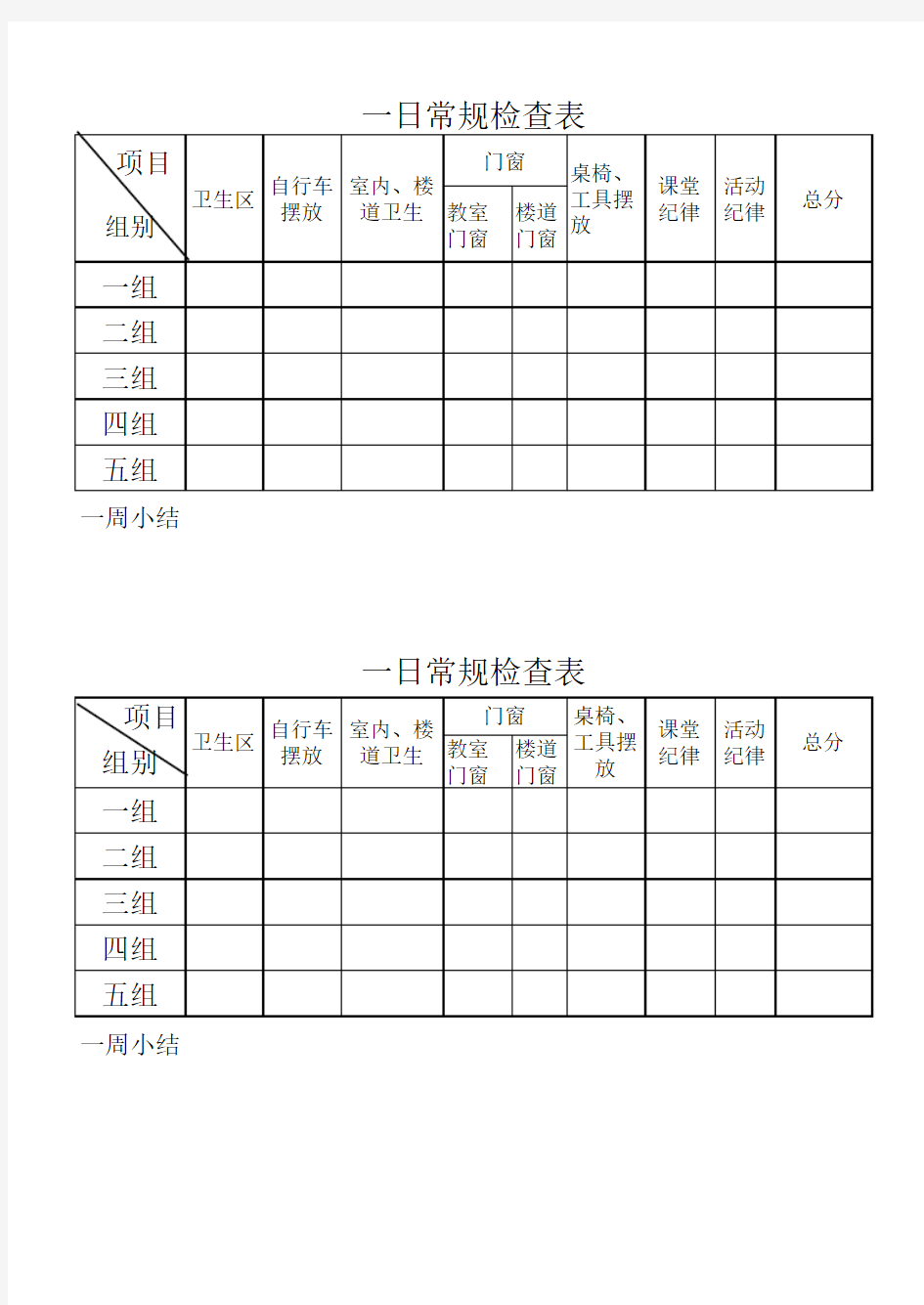 班级一日常规检查表