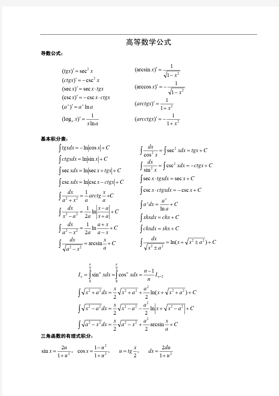 考研数学公式大全(pdf清晰版,)