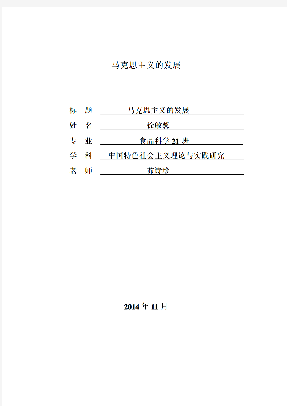 中国特色社会主义理论与实践 结课小论文