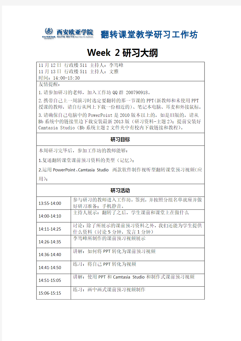 翻转课堂教学研习工作坊WEEK2教学大纲[打印]