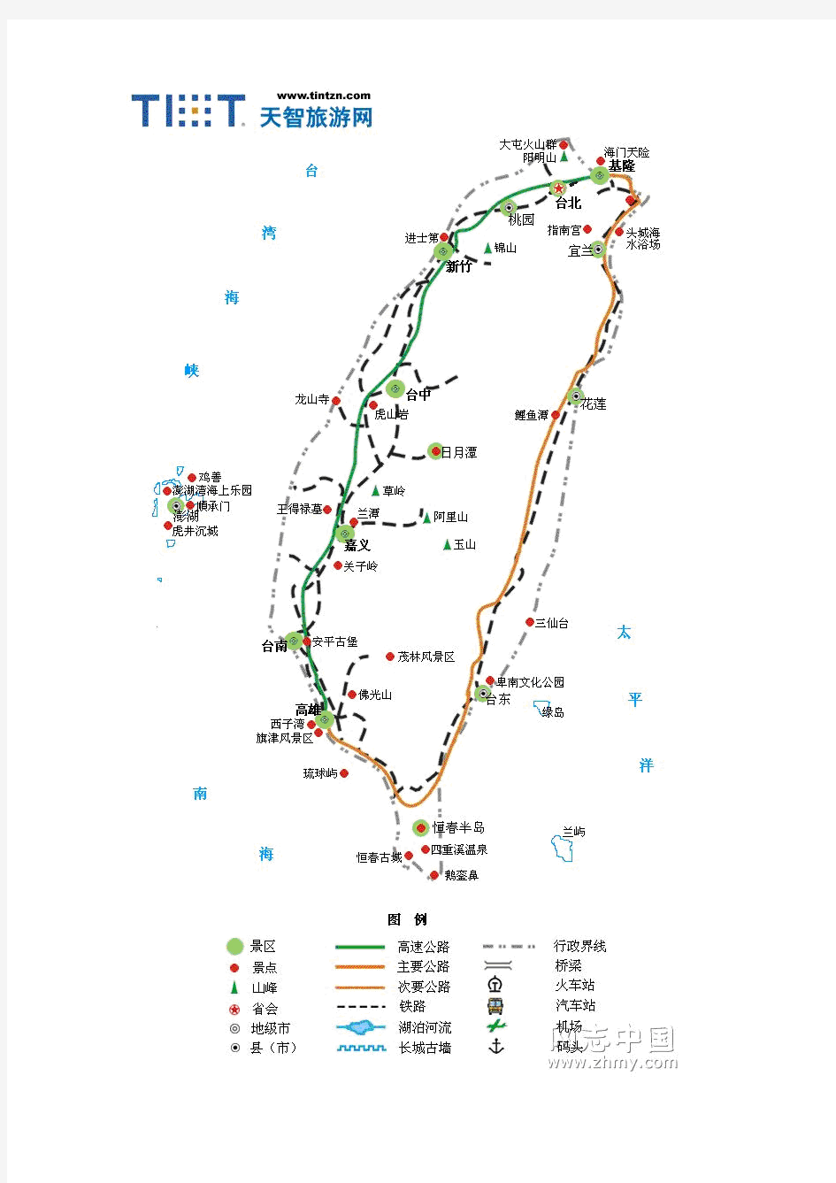中国各省旅游景点路线地图