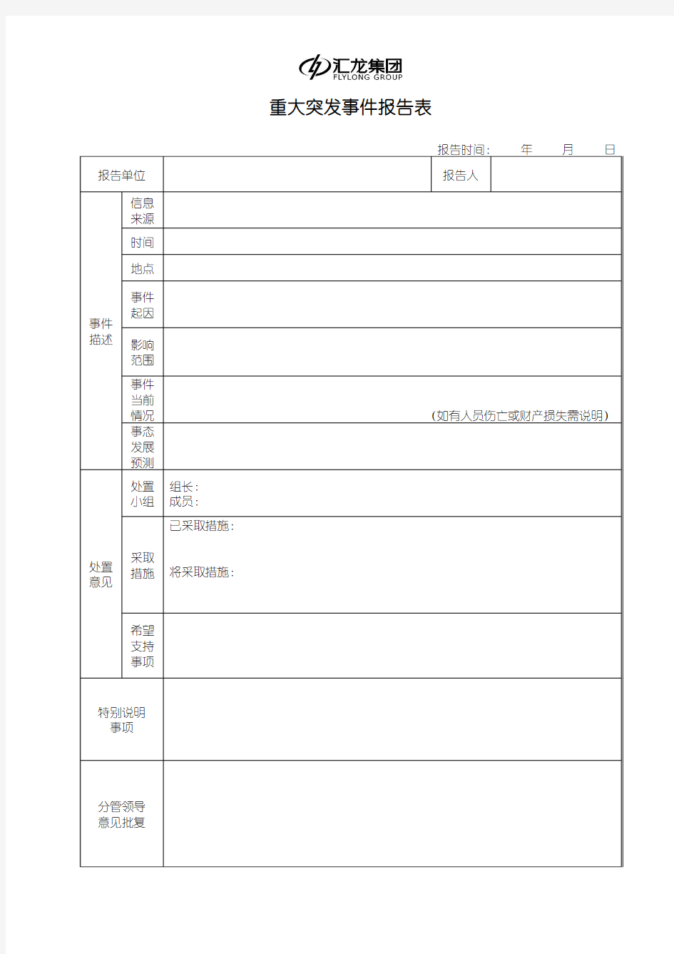 重大突发事件报告表