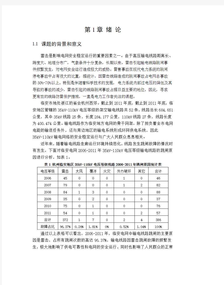 杭州临安电网输电线路防雷研究