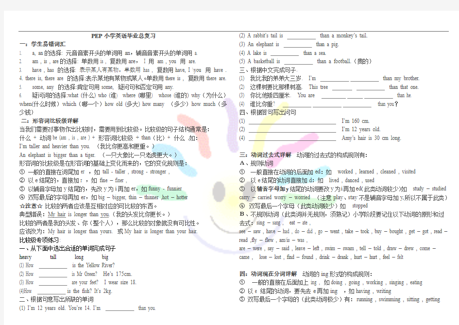 毕业总复习资料-PEP小学英语六年级