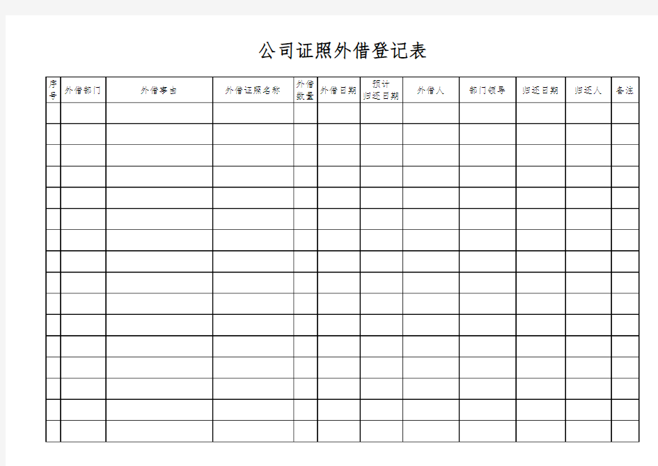 公司证照外借登记表