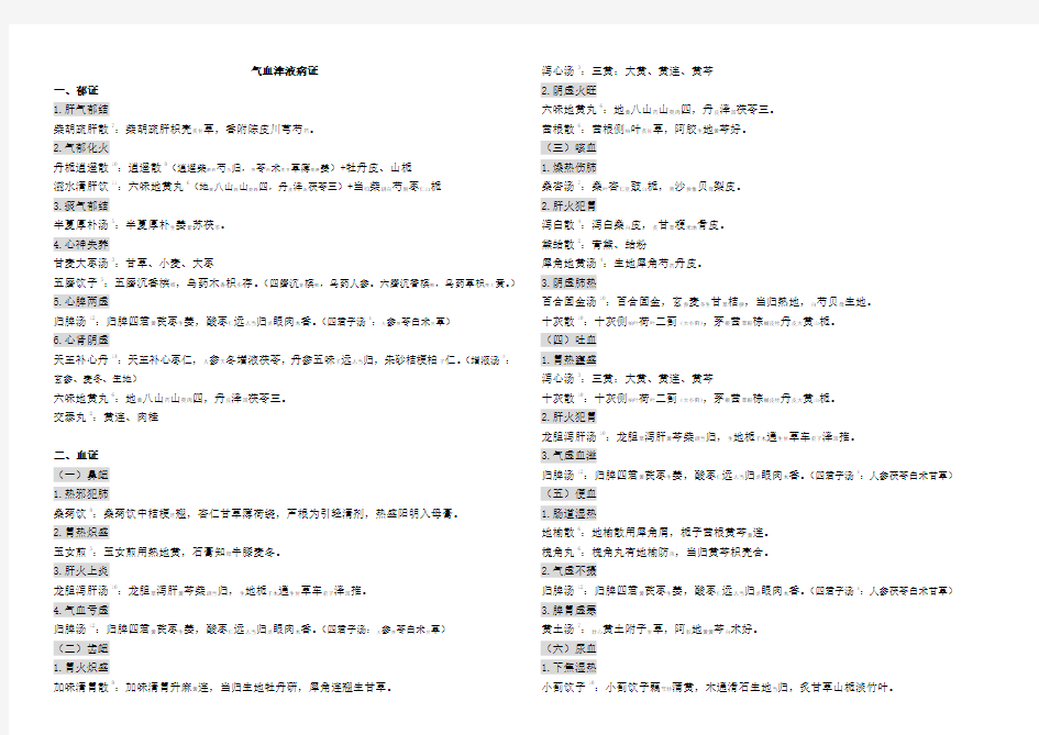 中医内科学·气血津液病证方歌