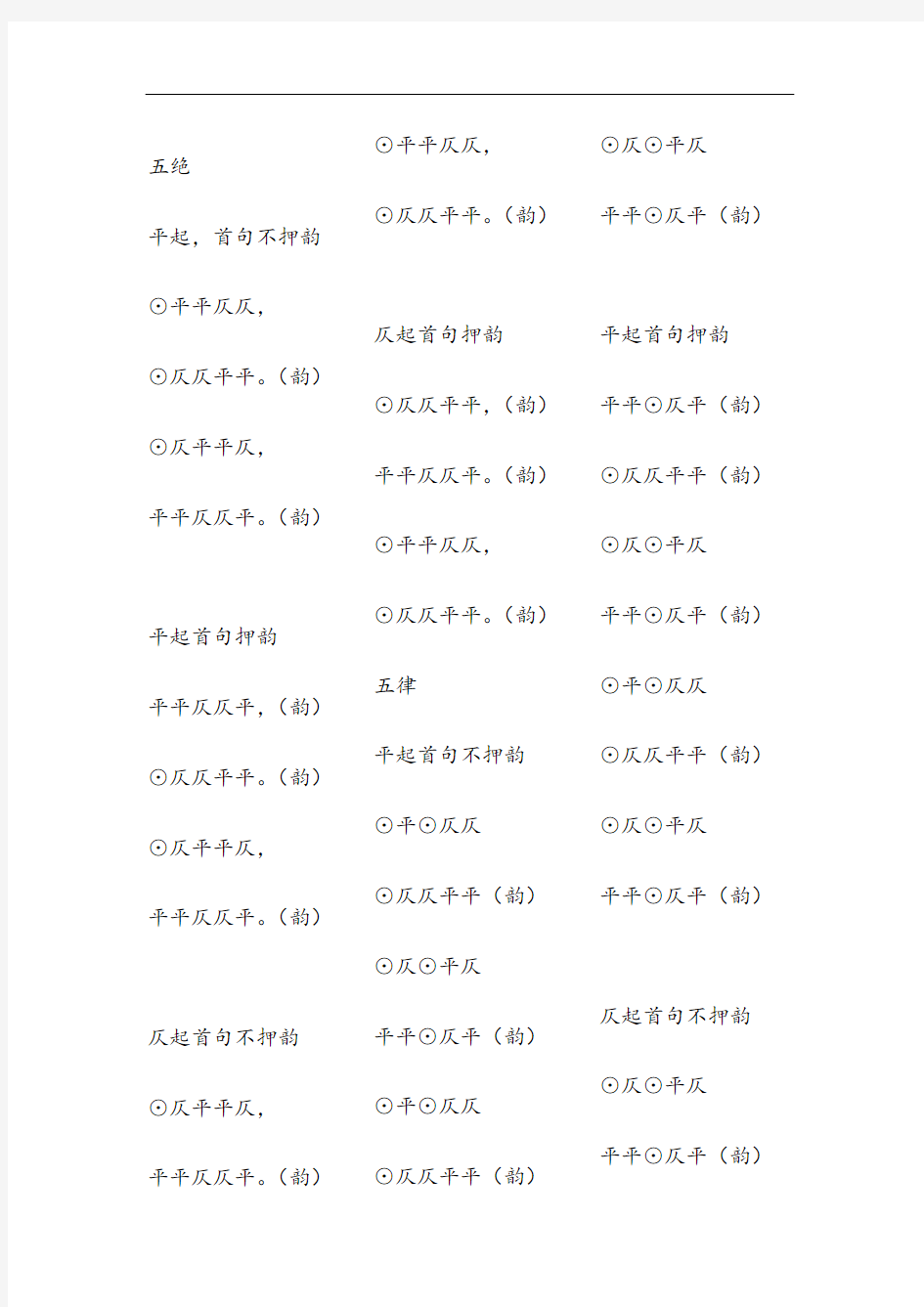 诗歌平仄平水韵