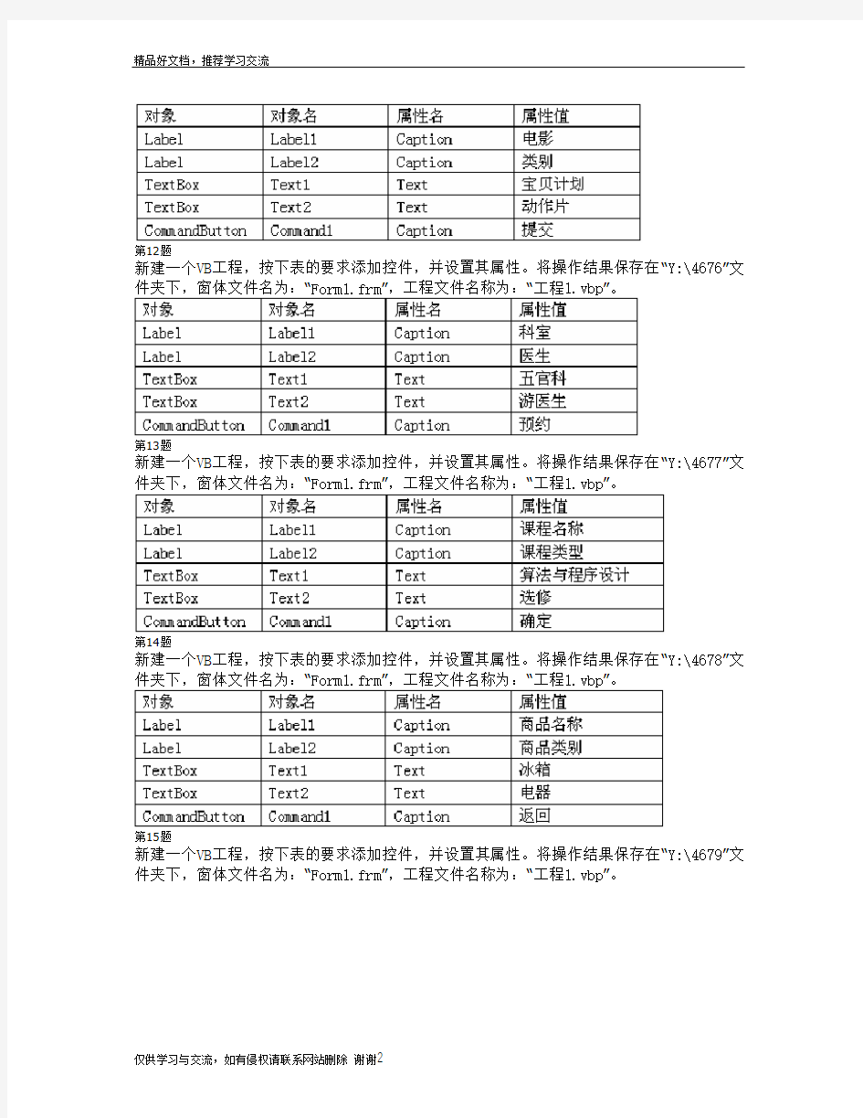 最新信息技术高中会考VB模块操作题题库