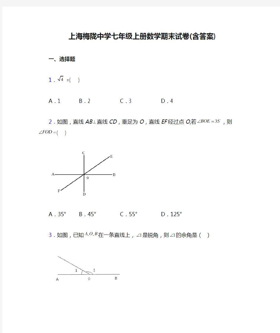 上海梅陇中学七年级上册数学期末试卷(含答案)