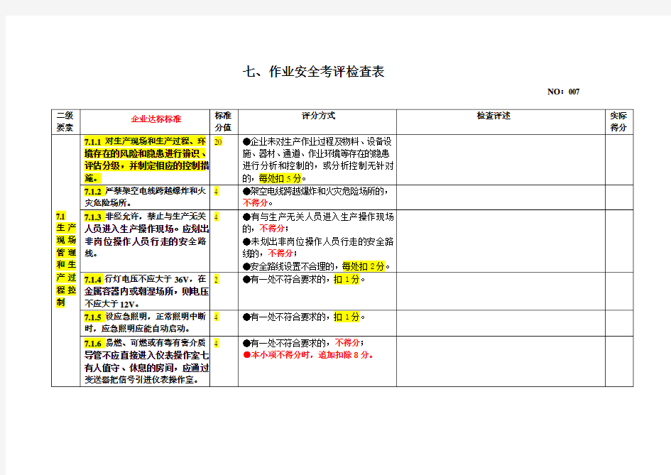 7、作业安全考评检查表