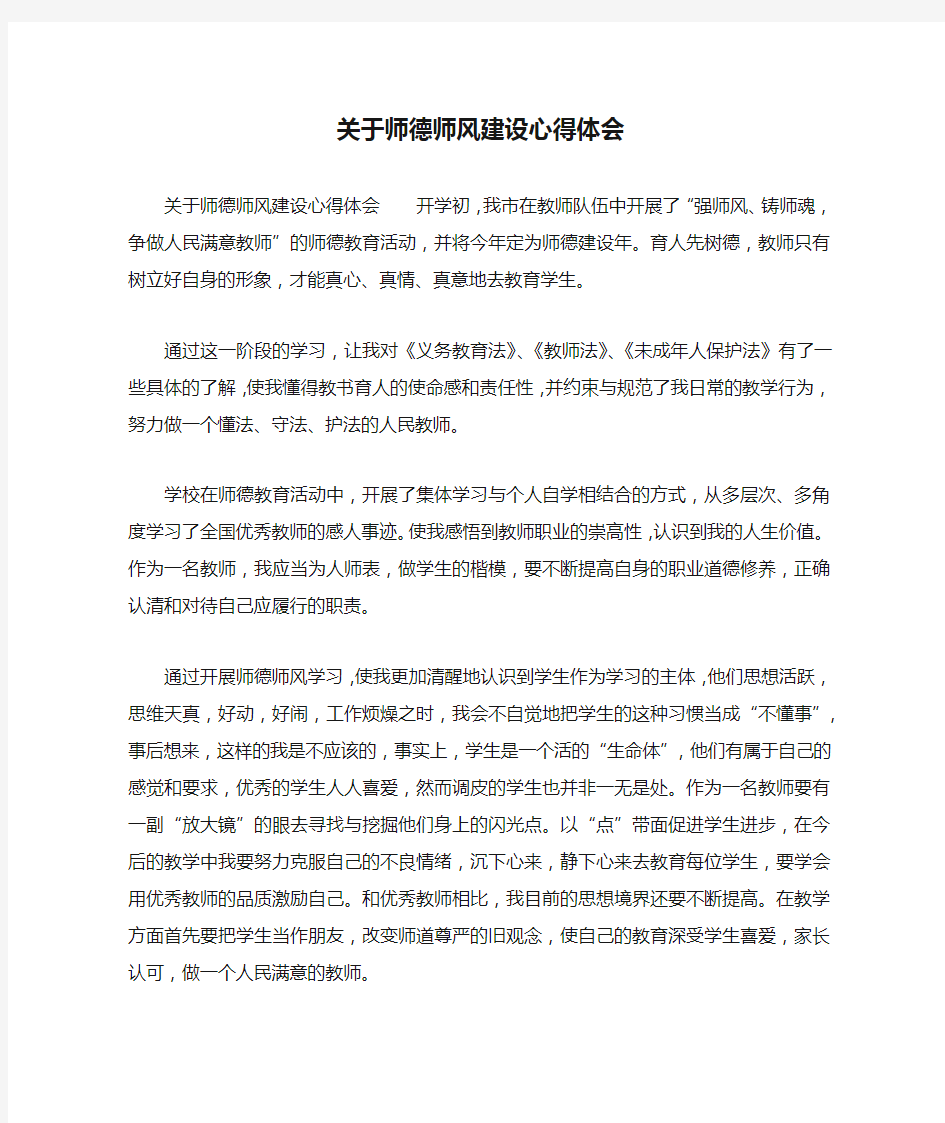 关于师德师风建设心得体会