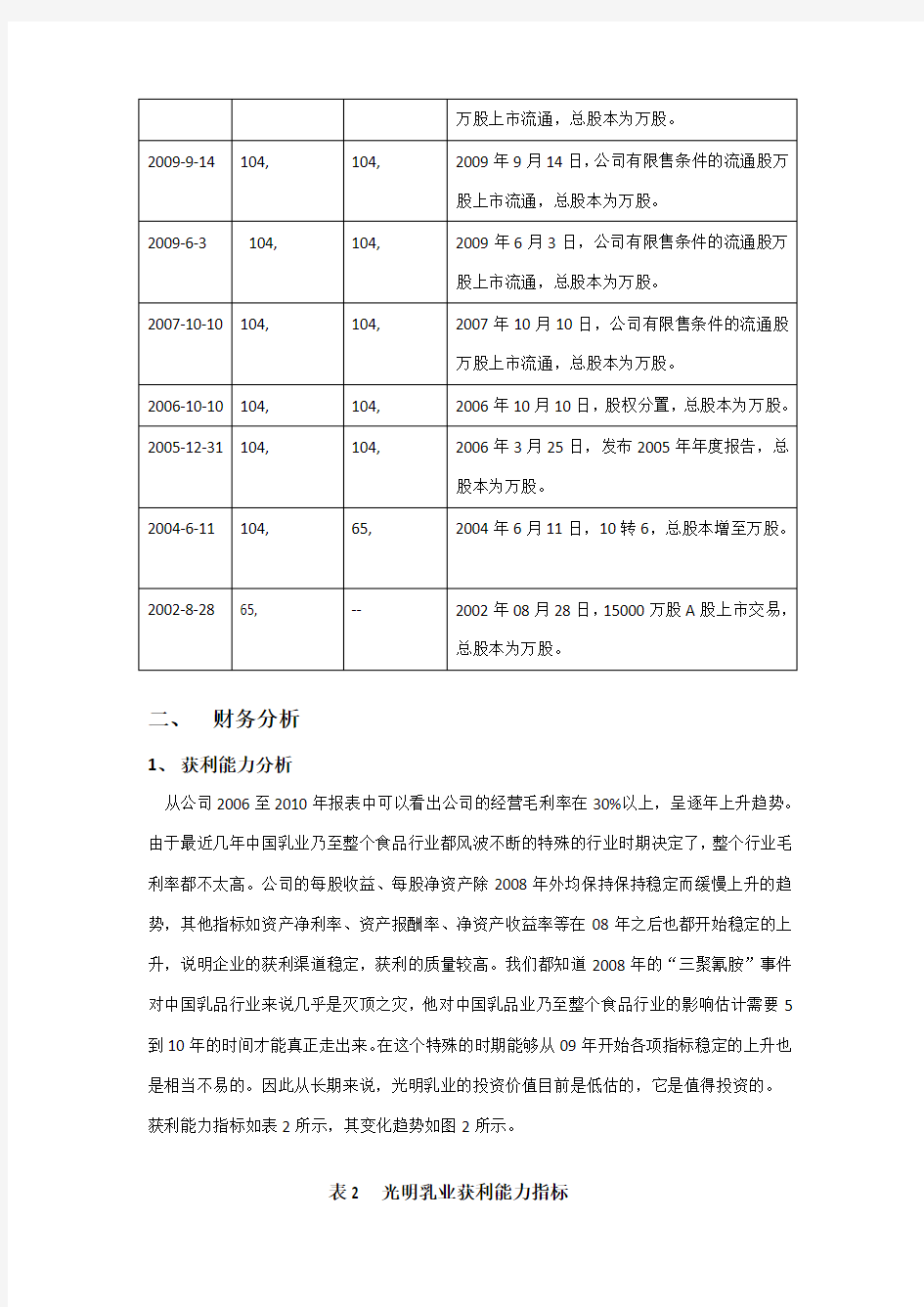 光明乳业股份有限公司财务分析-报告