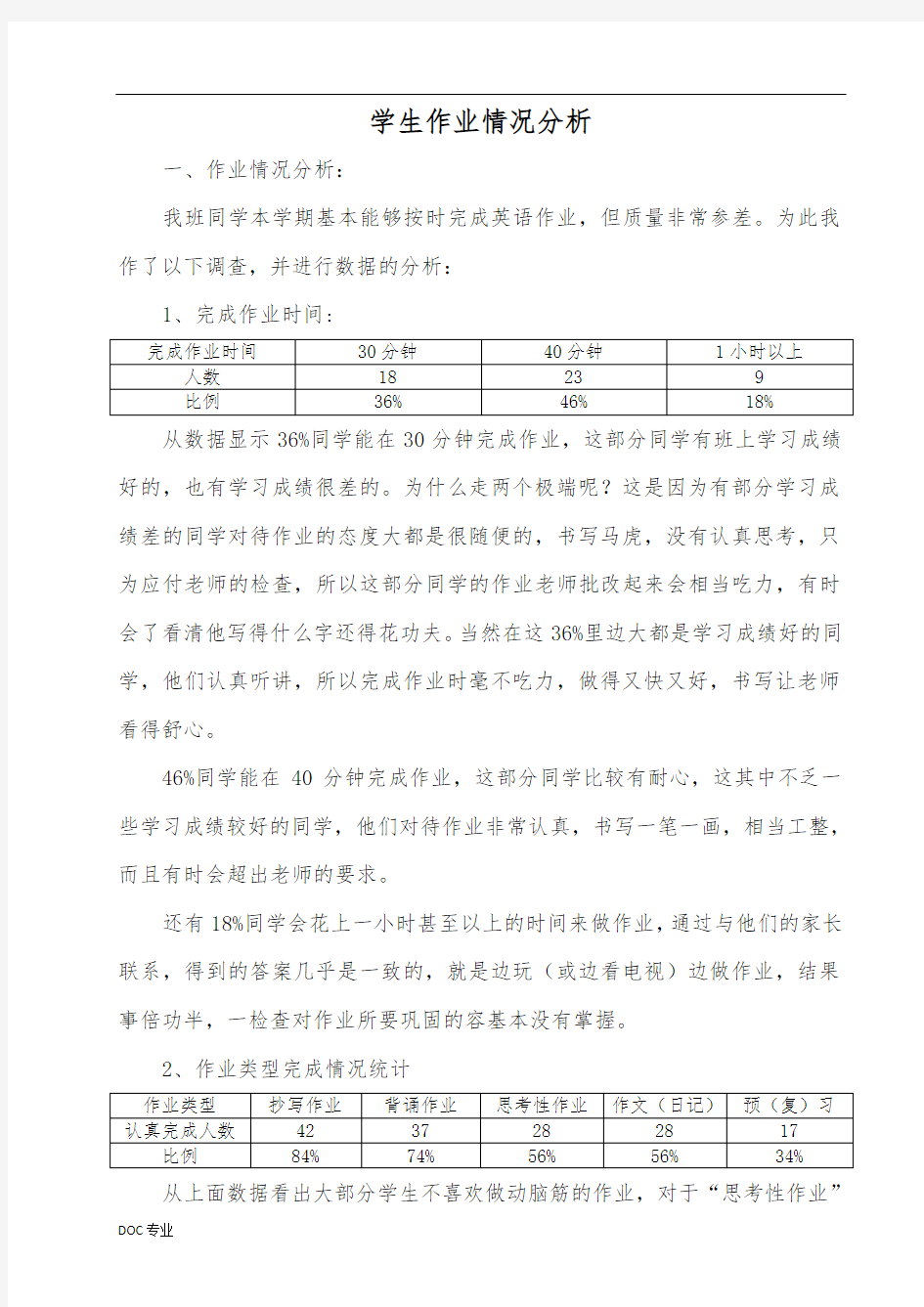 学生作业情况分析报告