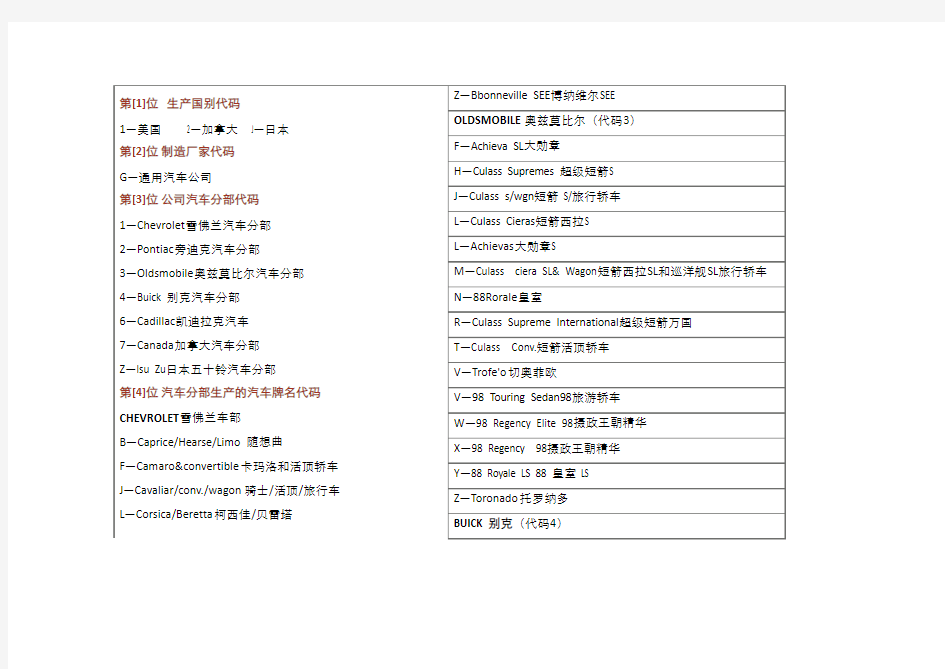 关于一些中英文对照的表格