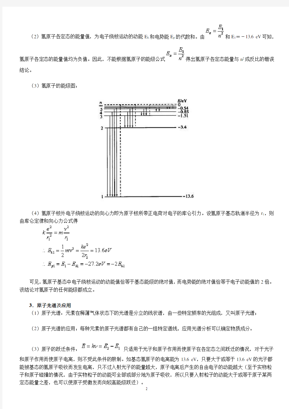 高考综合复习——原子物理