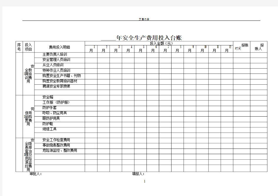 安全生产费用记录台账