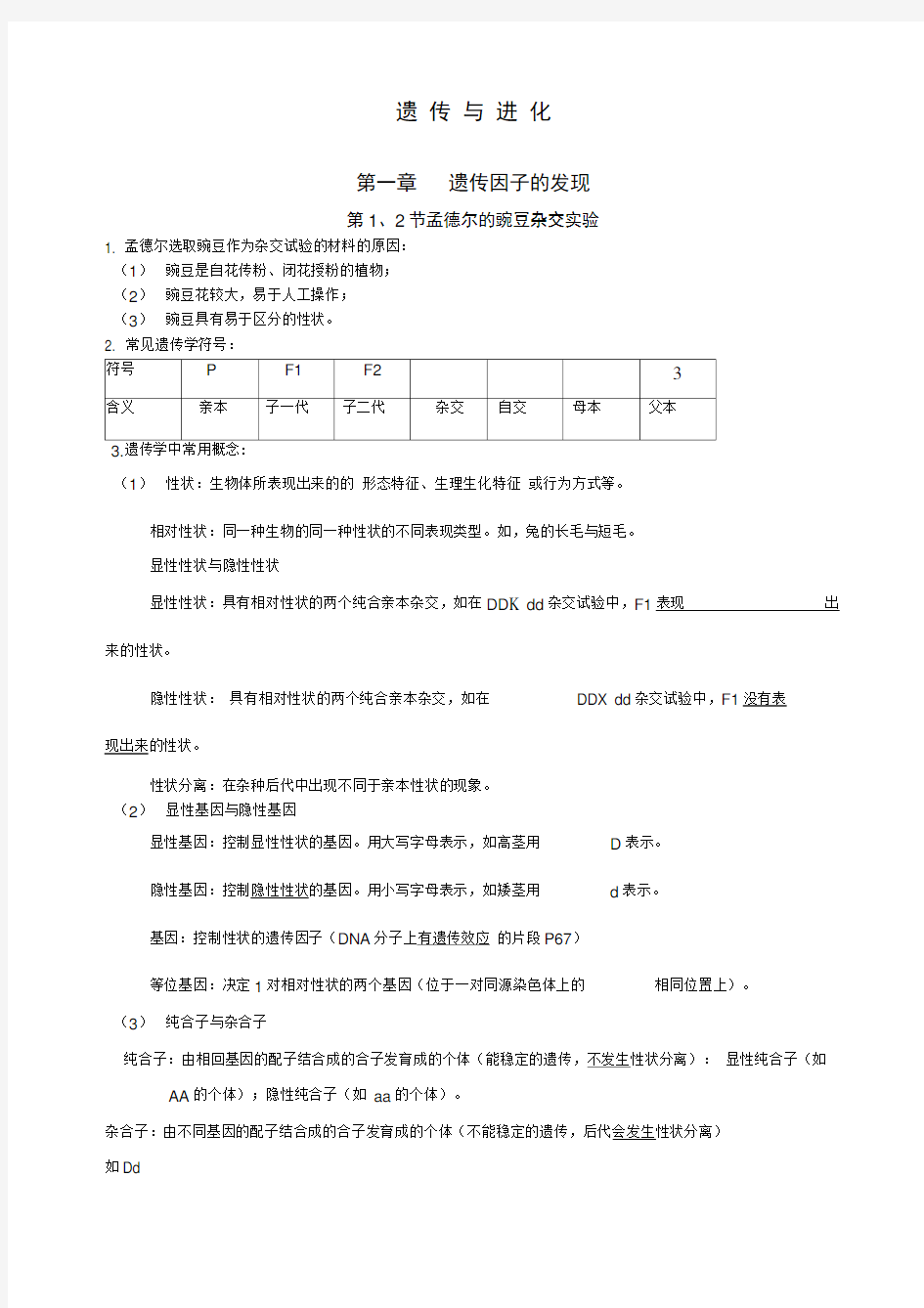 精心总结高中生物必修二会考高考必备知识点大全