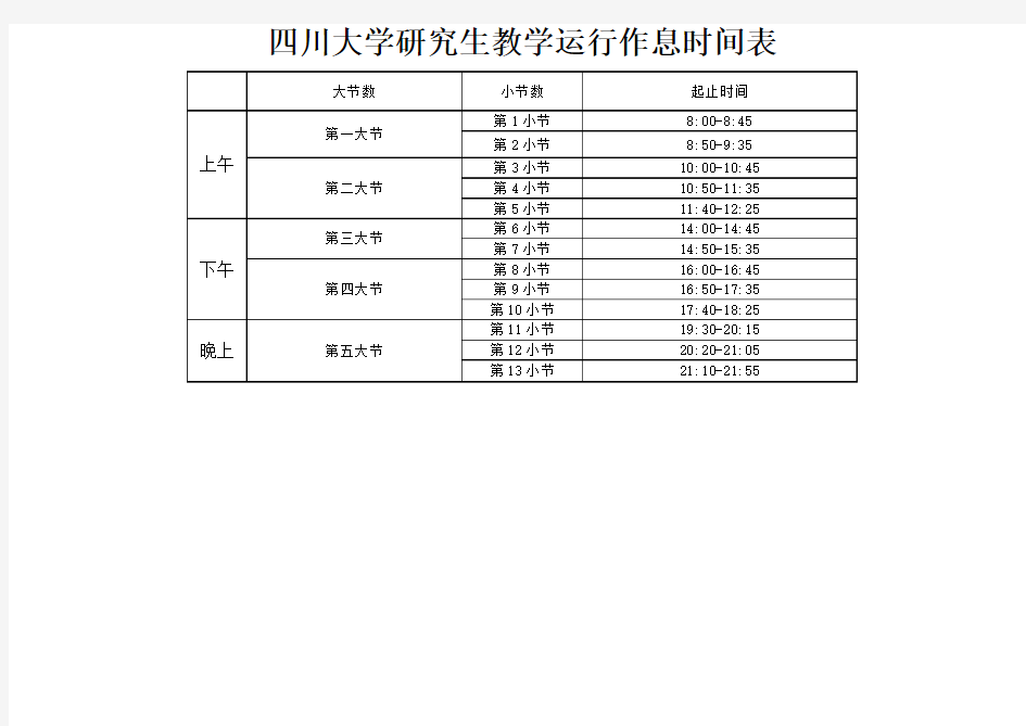 四川大学研究生教学运行作息时间表