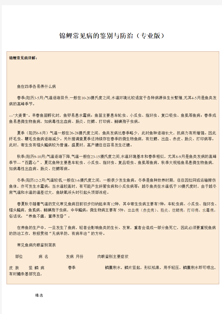 模板锦鲤常见病的鉴别与防治.doc