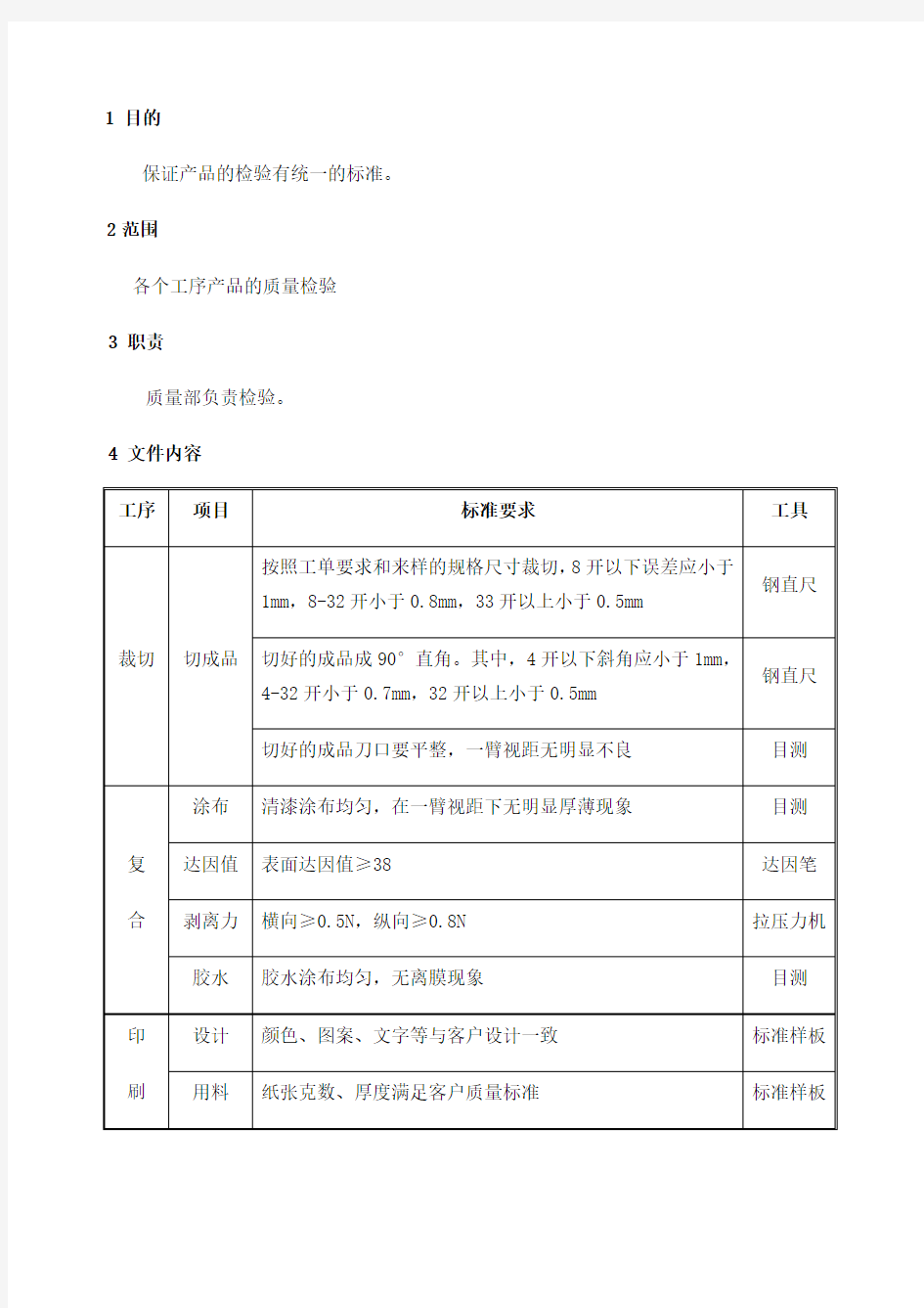 印刷产品质量标准