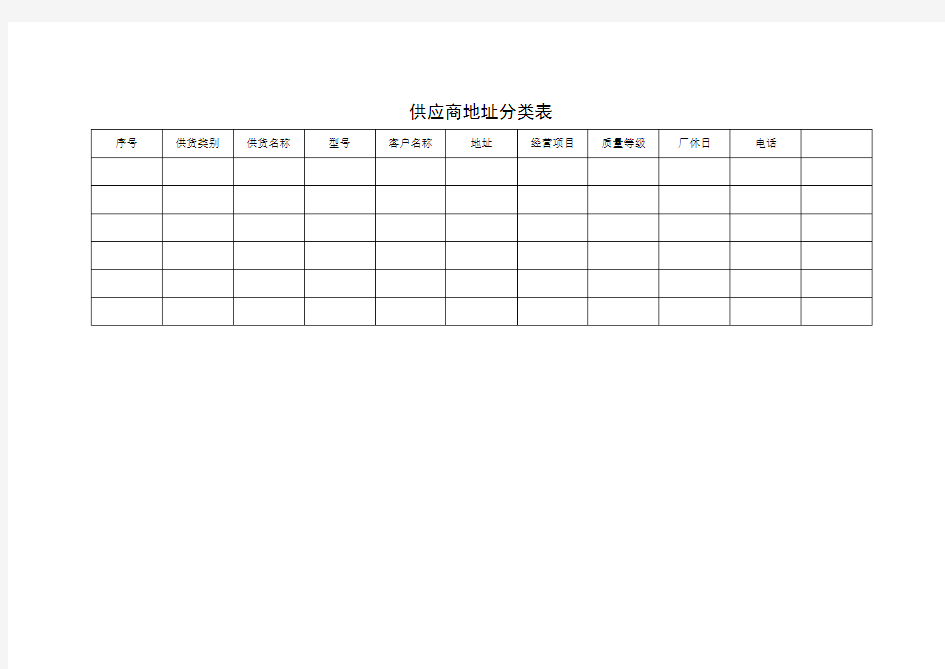 供应商地址分类表 