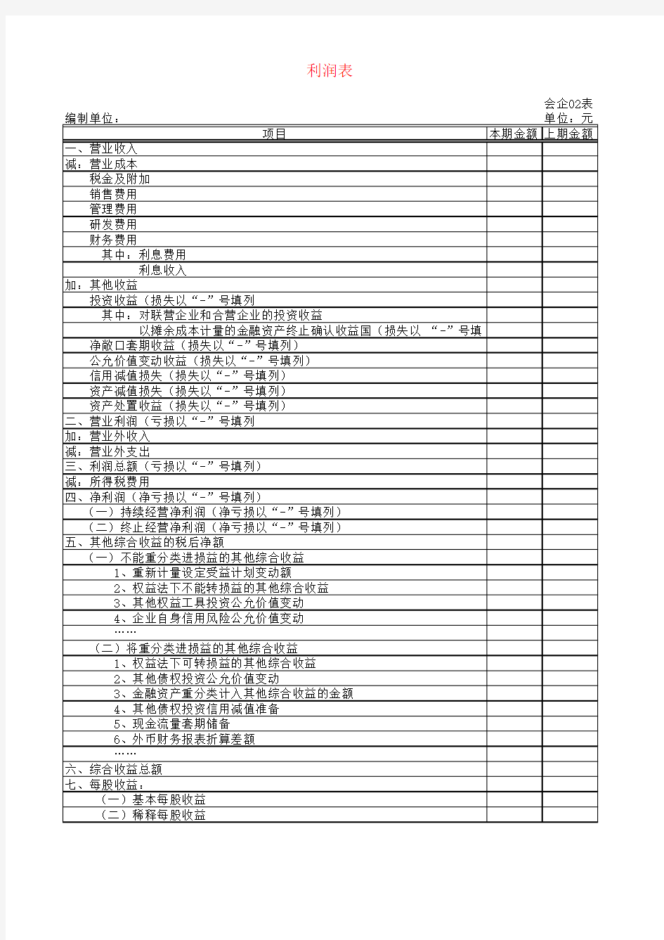 2019年财务报表  最新最全