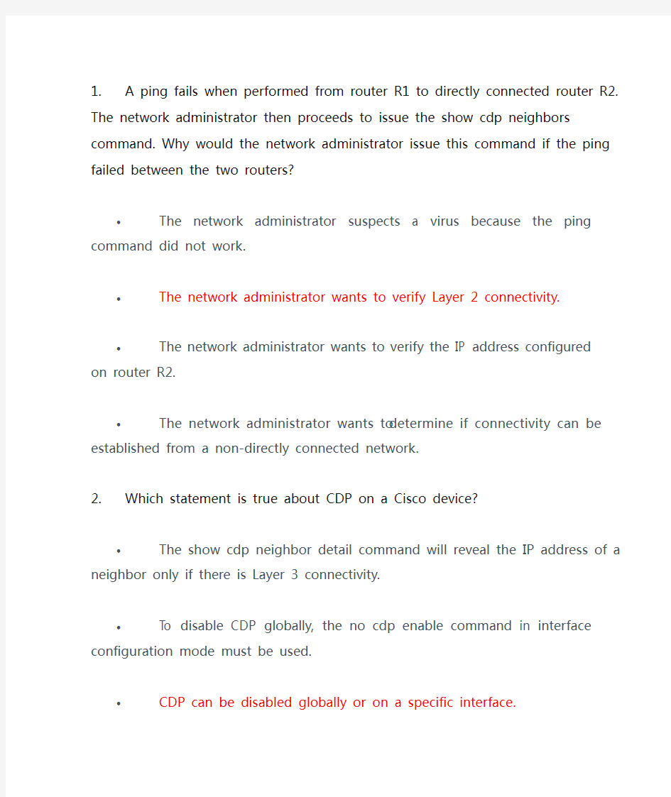 思科第十章Routing and Switching Essentials 英文 答案