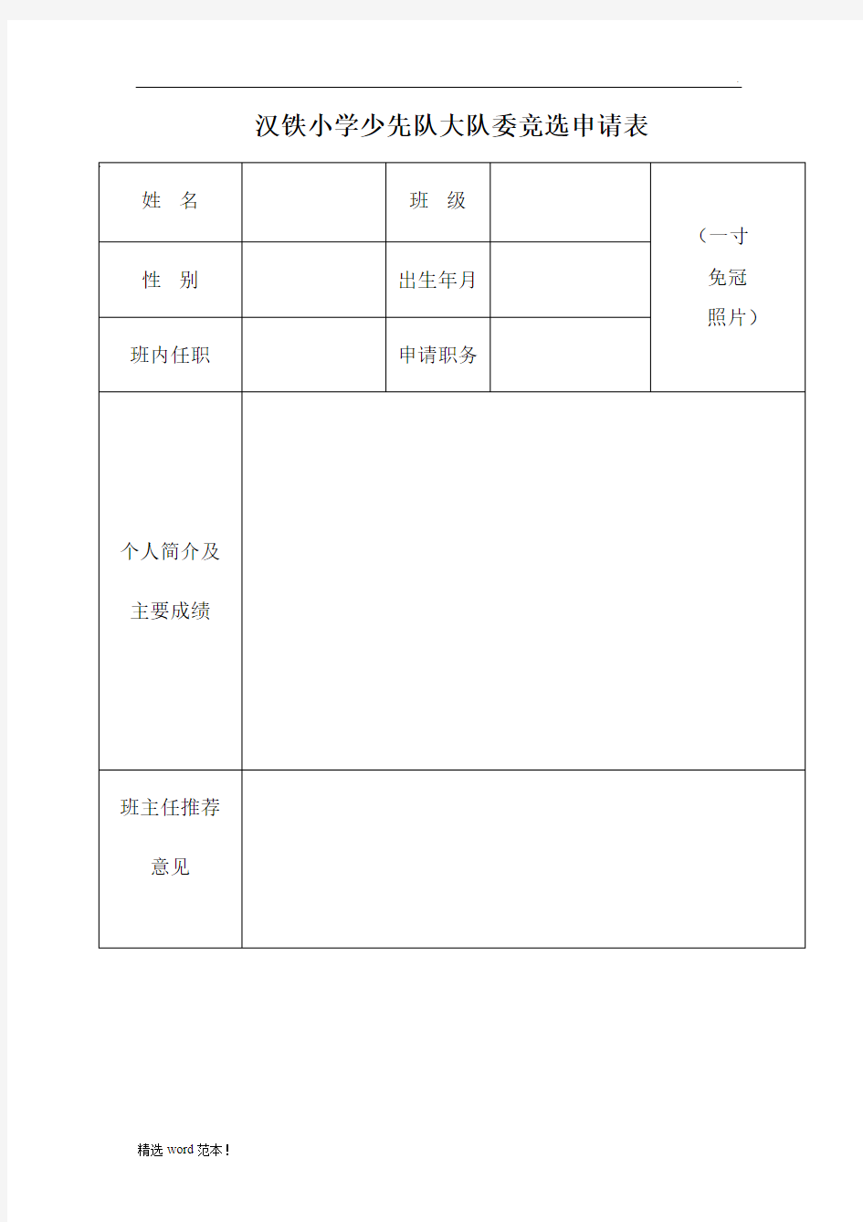 少先队大队委竞选申请表