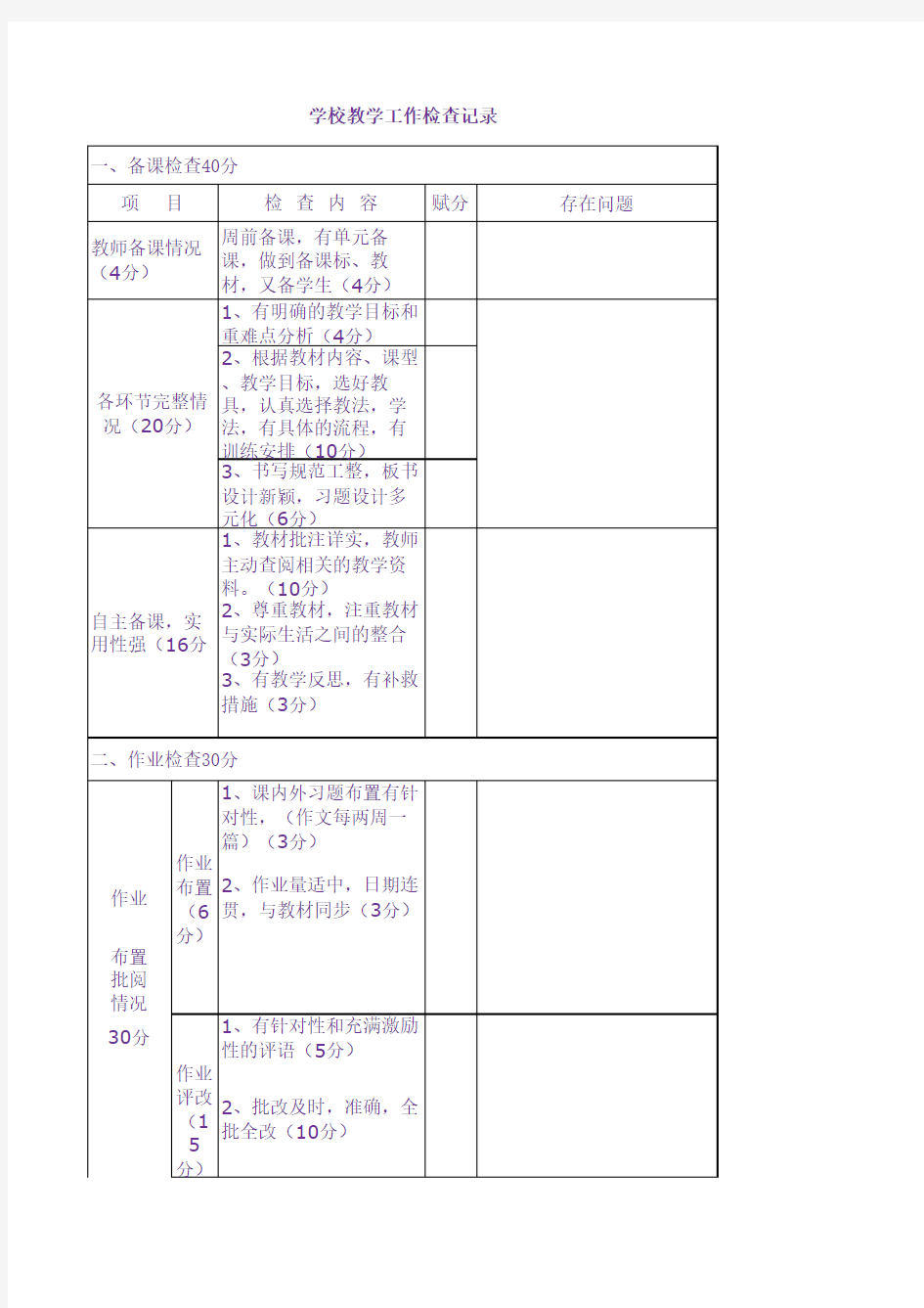 业务检查记录表